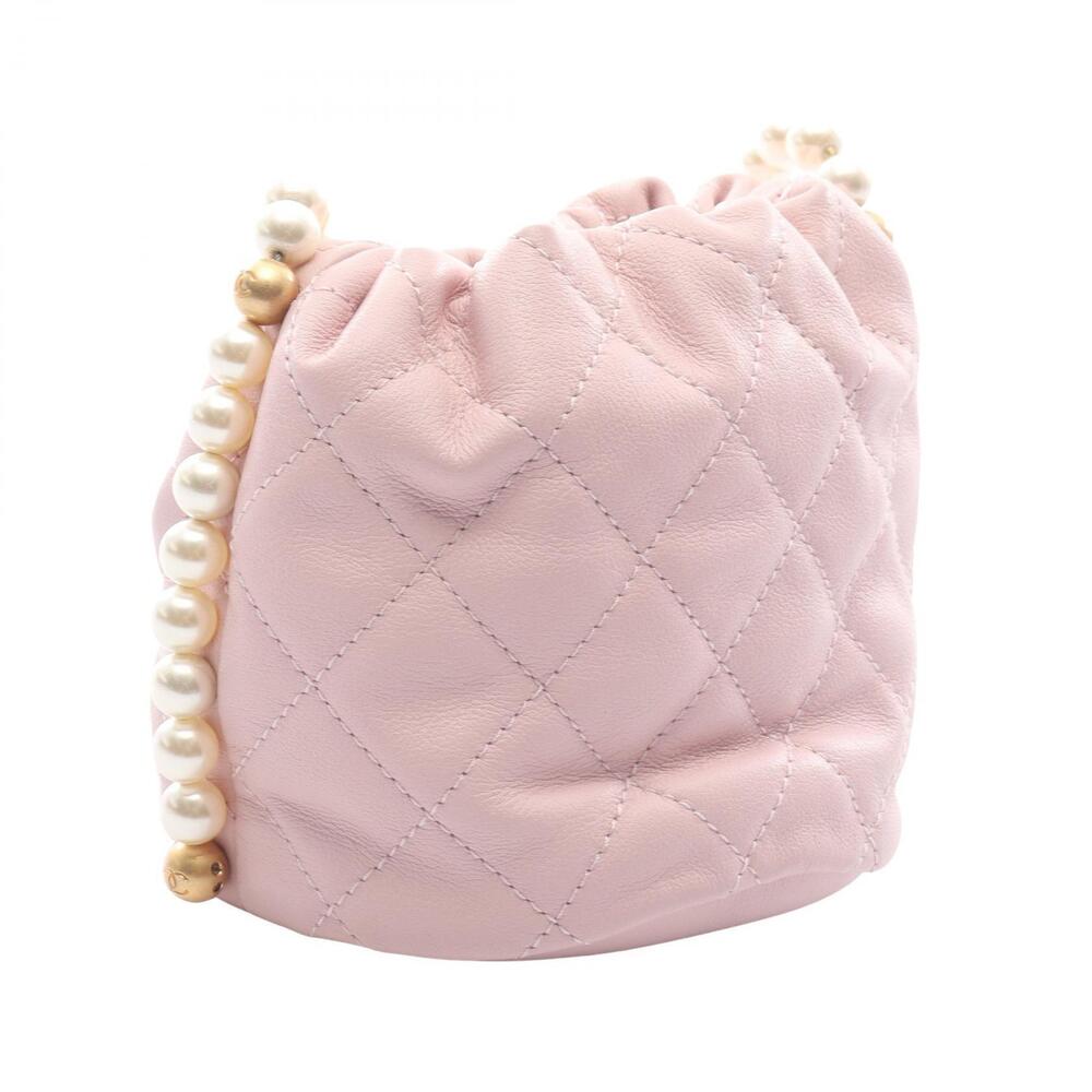 Chanel Chain Bag Pink Leather Lambskin Pearl Matelasse Sheepskin Shoulder Pink